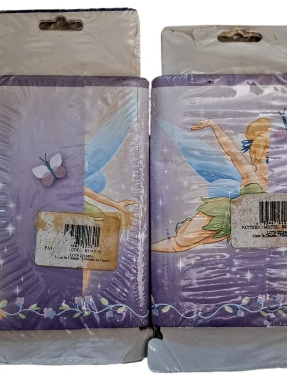 2 Vintage Disney Tinkerbell 7” Pre-pasted Wallpaper Border Rolls Lavendar 5Yrds